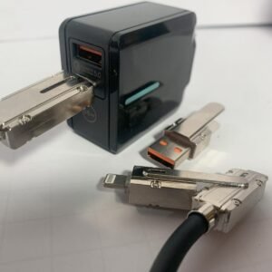 (Black on Black) USB-C to USB-C Charging Cable with Detachable Legacy Lightning & USB-A Connectors & 66W Dual Port Wall Charger Set. Both include Blue LED Power Indicators.